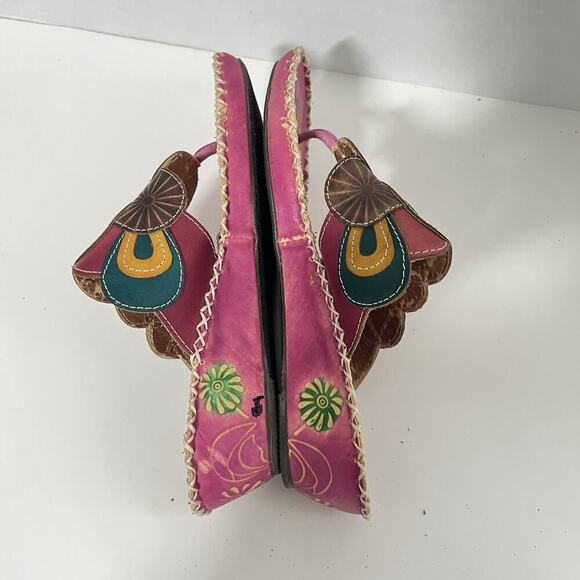 Elite Corkys Colorful Wedge Sandals Women’s 9 Leather Painted Navajo Pink Green - Picture 10 of 14
